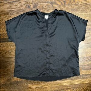 a new day Black Satin Short-Sleeve Split-Neck Blouse